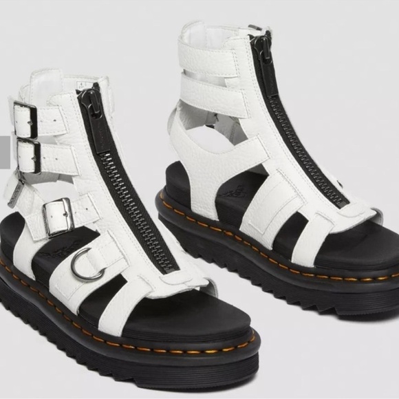 Dr Martens Olson Zipped White Leather Strap Sandals Platform Doc Women’s - Picture 6 of 13